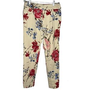 Soft Surrounding Pull On Cream White/Floral Print Faux Pockets Women Pants Sz S